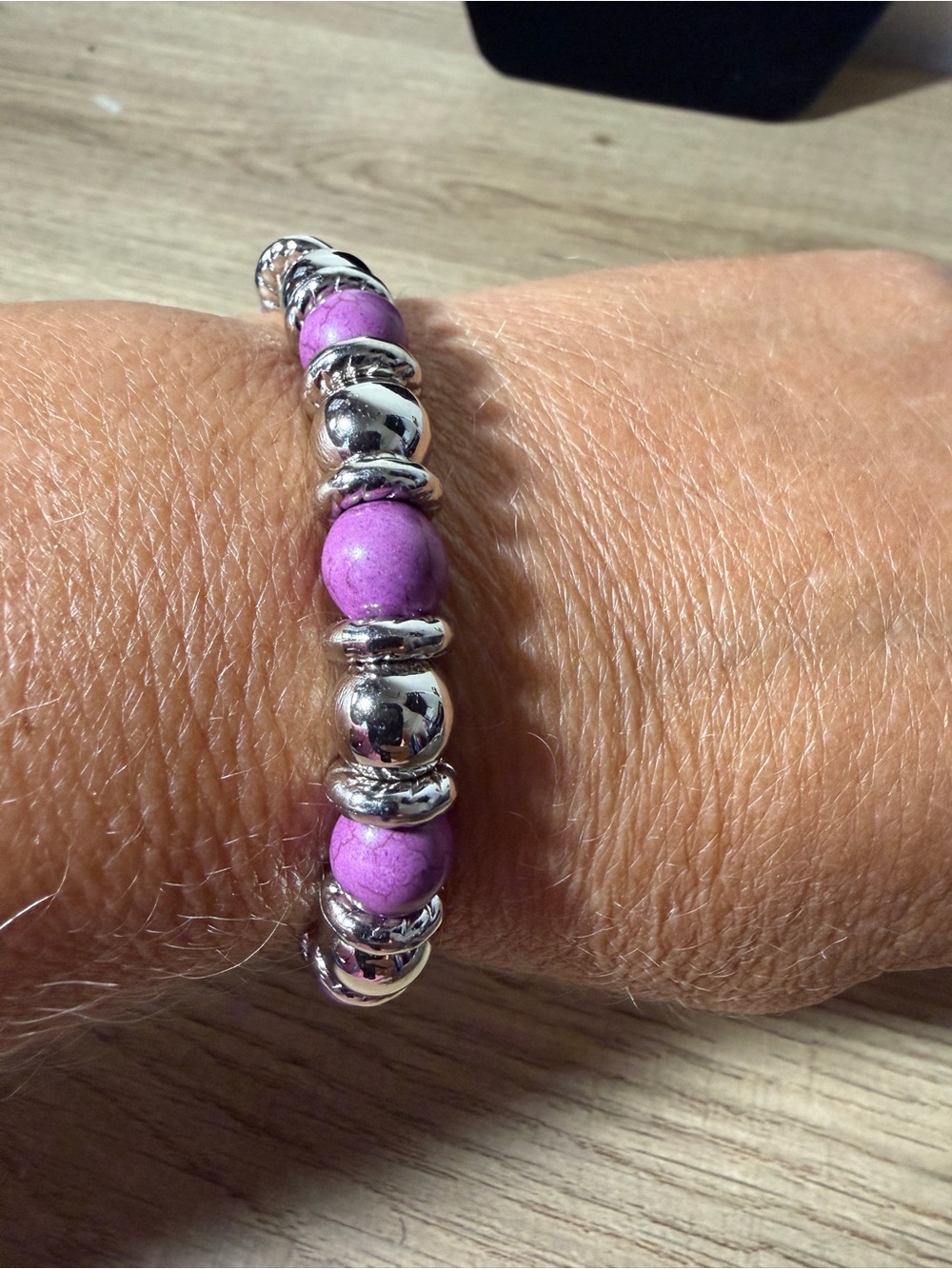 paparazzi Purple Stone & Silver Bead Stretch Bracelet
